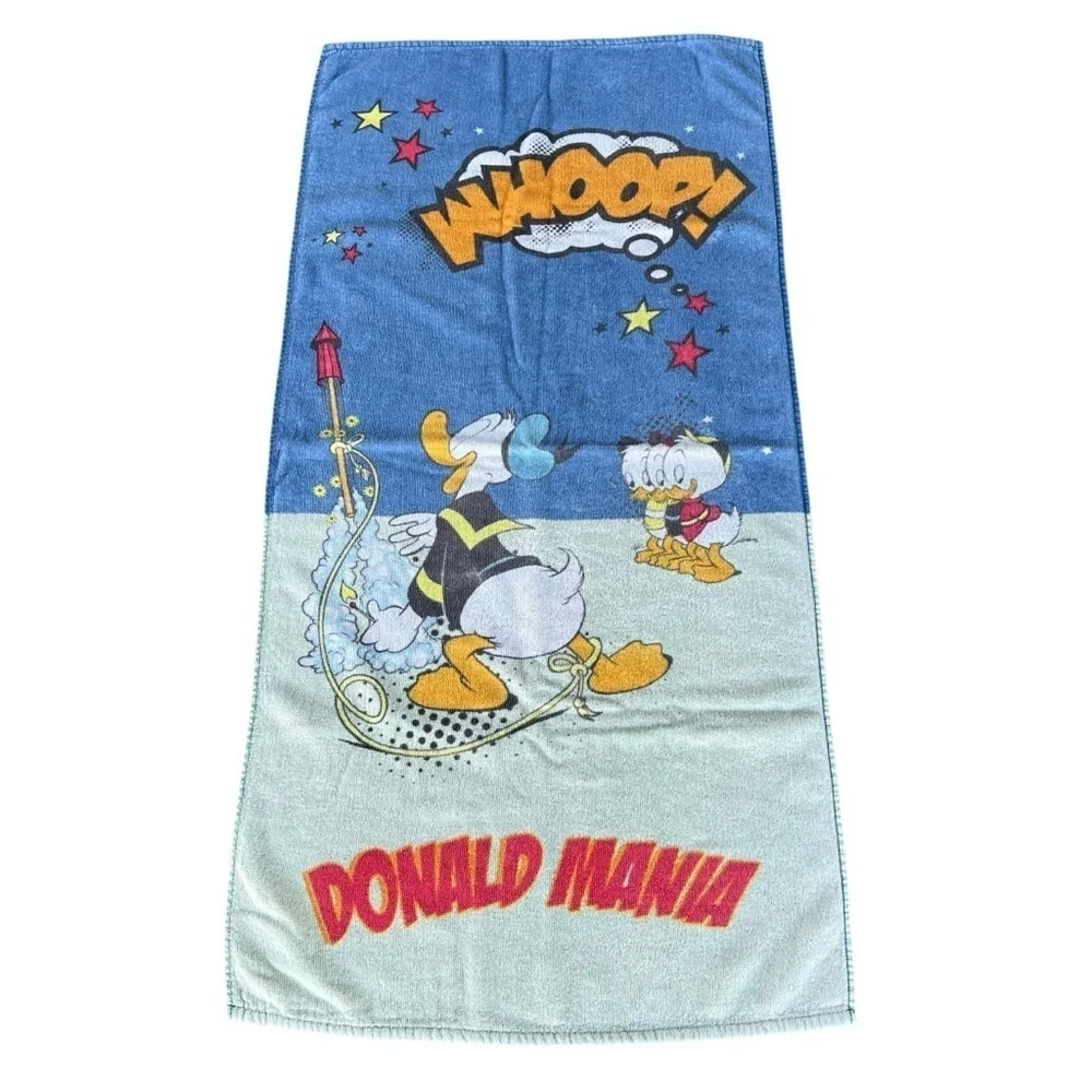 Vintage Donald Duck Beach Towel Donald Mania Rocket Huey Dewey Louie 22” x 45”